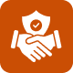 Handshake with shield on orange background.