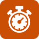 Stopwatch icon on orange background.