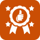Thumbs up badge with stars icon.
