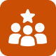 Three people with star on orange background.